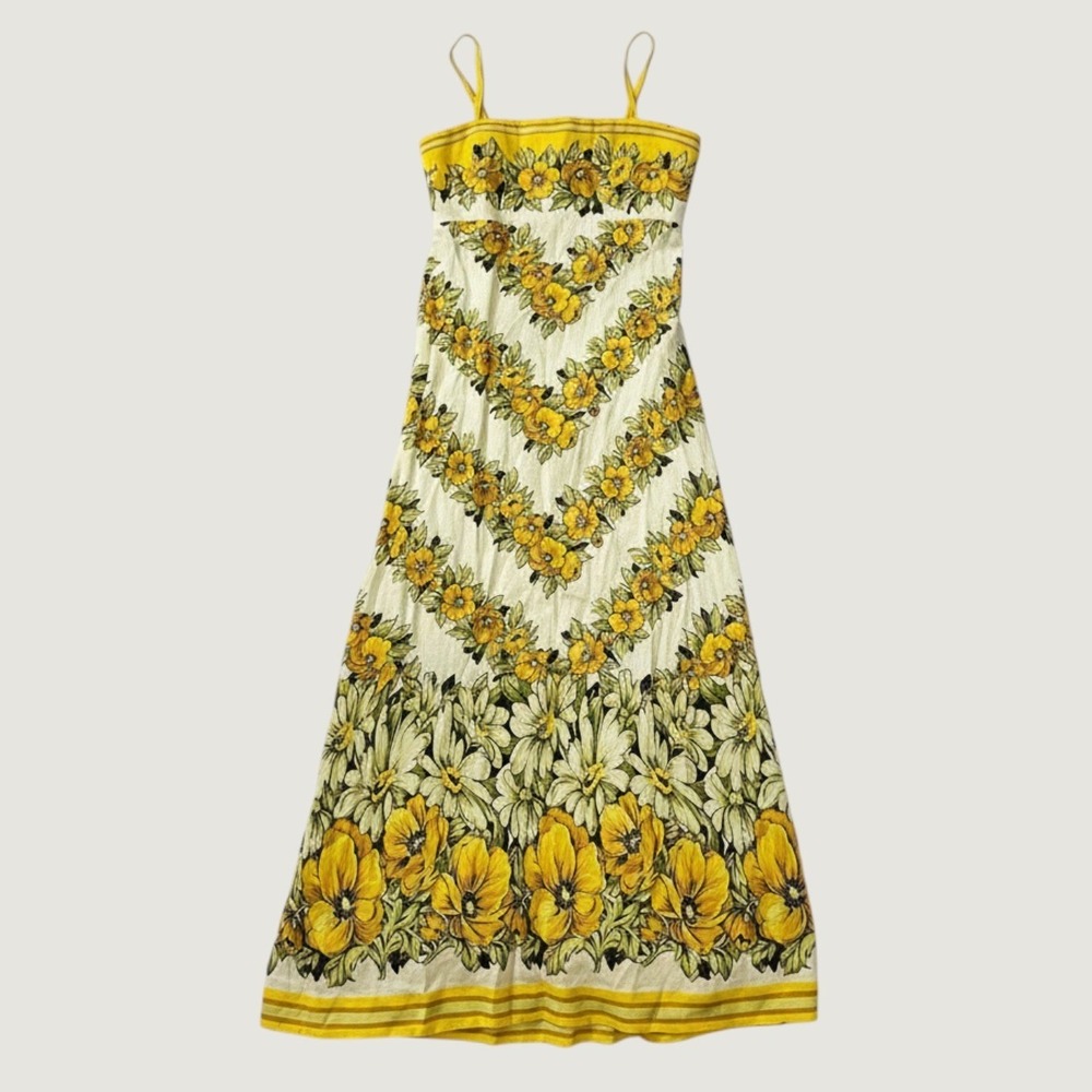 Alemais Maxi Dress Yellow Floral Smocked Linen Blend Size 8